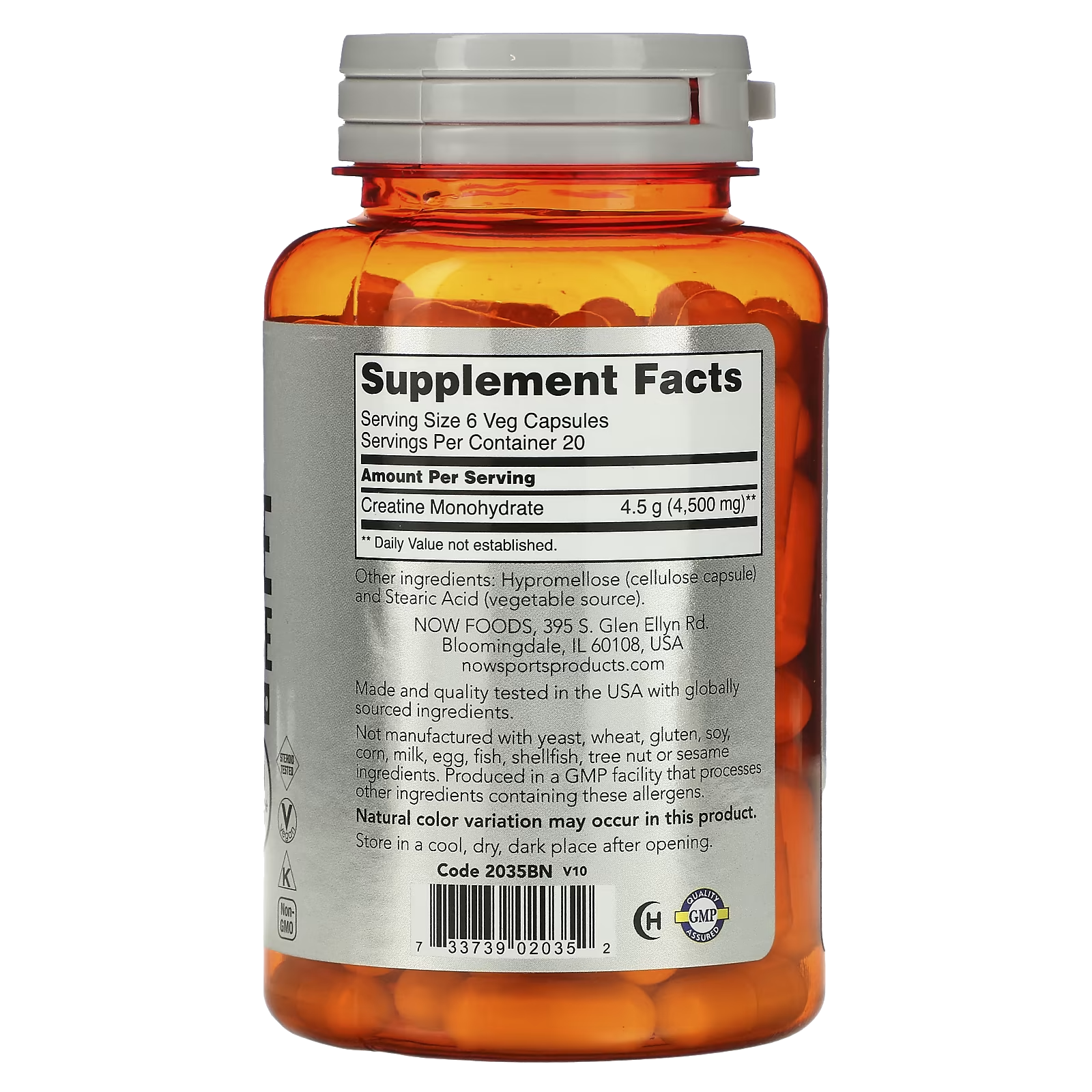 NOW Foods Creatine Monohydrate 120 Veg Capsules - Image 2